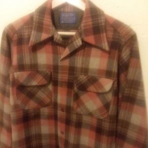 Vintage PENDLETON FLANNEL Brown Peach Beauty M